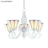 Adjustable White Glass Cone Chandelier With 5 Lights - Traditional Pendant Light For Bedroom