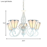 Adjustable White Glass Cone Chandelier With 5 Lights - Traditional Pendant Light For Bedroom
