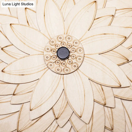Adorable Beige Led Floral Wooden Wall Lamp: Perfect For Kids Bedroom & Hallway