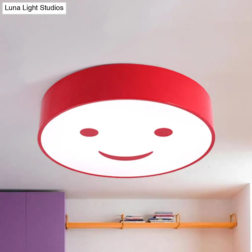Adorable Smiling Face Led Baby Bedroom Ceiling Light - Round Flush Mount Acrylic Lamp Red / 12 White