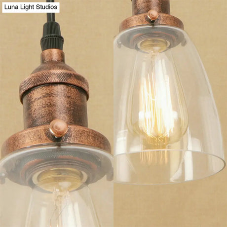 Aged Copper Vintage Clear Glass Hanging Pendant Light For Dining Room - 1-Light Ceiling Lighting