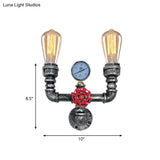 Aged Silver Wall Mounted Pipe Light - Vintage Metal U Shaped Sconce Lamp With 2 Lights