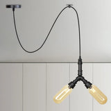 Alamak - Modern Amber Glass Pendant Chandelier With Swag Design Black / D