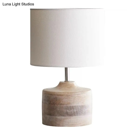 Aldhibah - Retro White Drum Shade Nightstand Lamp Style Fabric 1-Bulb Bedside Reading Book Light