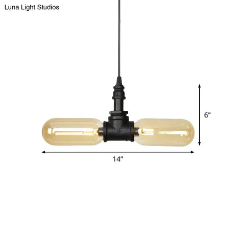 Alfa - Industrial Coffee House Suspension Lamp With Globe/Capsule Amber Glass