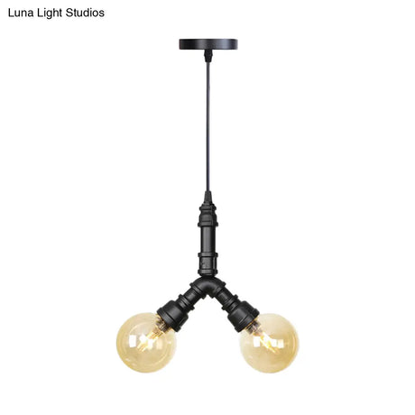 Alfa - Industrial Coffee House Suspension Lamp With Globe/Capsule Amber Glass
