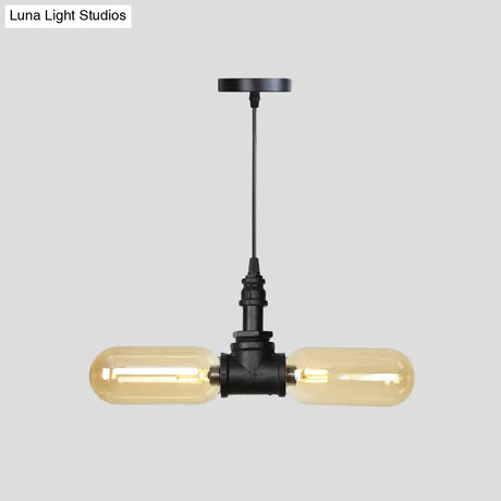 Alfa - Industrial Coffee House Suspension Lamp With Globe/Capsule Amber Glass