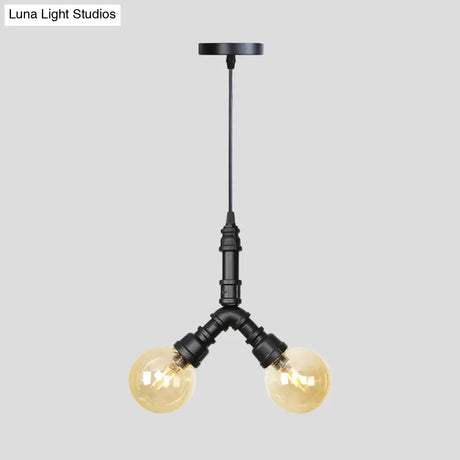 Alfa - Industrial Coffee House Suspension Lamp With Globe/Capsule Amber Glass