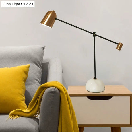 Algedi - Designer White-Brass Study Desk Lamp: Bell Metal Shade Balanced Arm, White