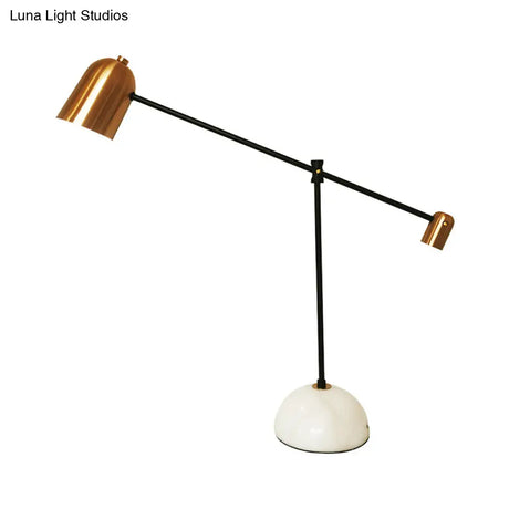 Algedi - Designer White-Brass Study Desk Lamp: Bell Metal Shade Balanced Arm, White