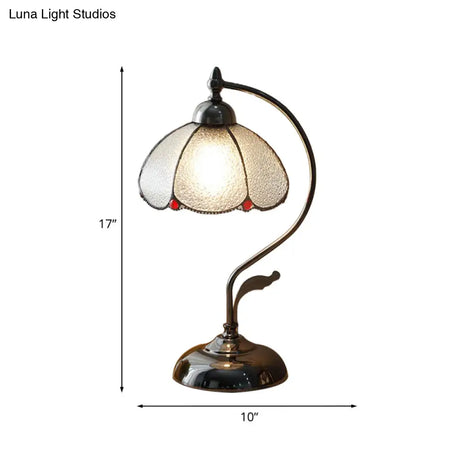 Alkes - Vintage Dome-Like Nightstand Light 1-Bulb Clear Water Glass Scalloped Table Lamp In Black