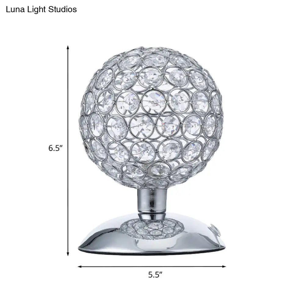 Alrakis - Sphere Night Table Light Modern Crystal-Encrusted Shade 1 Bulb Chrome Small Desk Lamp