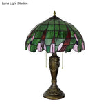 Altais - Tiffany Green Glass Leaf Patterned Bowl Nightstand Light Bronze Table
