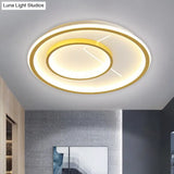 Aluminum 2 - Ring Flush Mount Gold Led Ceiling Light Fixture In Warm/White