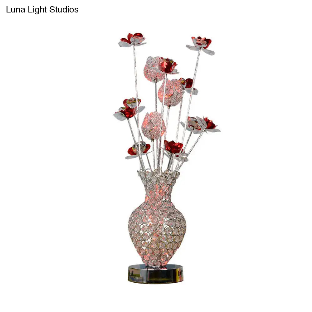 Aluminum Silver Rose Led Nightstand Lamp - Heart-Like Bedroom Desk Lighting