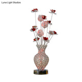 Aluminum Silver Rose Led Nightstand Lamp - Heart-Like Bedroom Desk Lighting