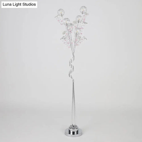 Aluminum Tree Shaped Led Floor Reading Lamp With Orb Detail In Pink/Silver Warm/White Light -