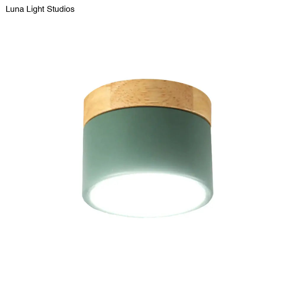 Aluminum Wood Flush Mount Down Light For Living Room Gallery - Simple And Stylish Drum Shape