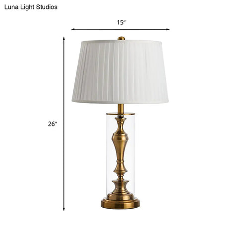 Amaya - Gold 1 Light Night Table Countryside Fabric Empire Shade Nightstand Lamp With Metal