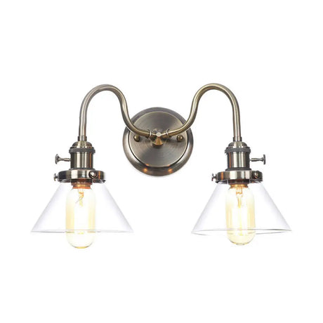 Amber/Clear Glass Wall Light With Undulated Arm In Bronze - Factory 2 Bulbs Living Room Mounted