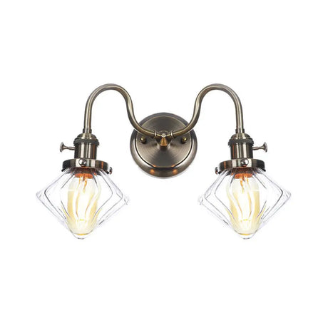 Amber/Clear Glass Wall Light With Undulated Arm In Bronze - Factory 2 Bulbs Living Room Mounted