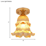 Amber Crystal Flower Corridor Ceiling Light With Gold Finish Flush Mount Single Bulb