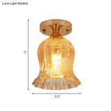 Amber Crystal Flower Corridor Ceiling Light With Gold Finish Flush Mount Single Bulb