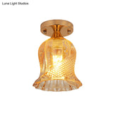Amber Crystal Flower Corridor Ceiling Light With Gold Finish Flush Mount Single Bulb