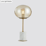 Amber Glass Bedside Lamp With Marble Base - Minimalistic Table Light
