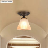 Amber Glass Bell Ceiling Light: Classic Semi-Flush Single Fixture For Living Room