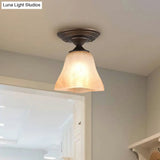 Amber Glass Bell Ceiling Light: Classic Semi-Flush Single Fixture For Living Room