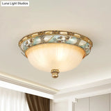 Amber Glass Flush Mount Ceiling Lamp - Traditional Dome Shade 3 Heads 15’/19’ Width Gold Finish