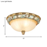 Amber Glass Flush Mount Ceiling Lamp - Traditional Dome Shade 3 Heads 15’/19’ Width Gold Finish