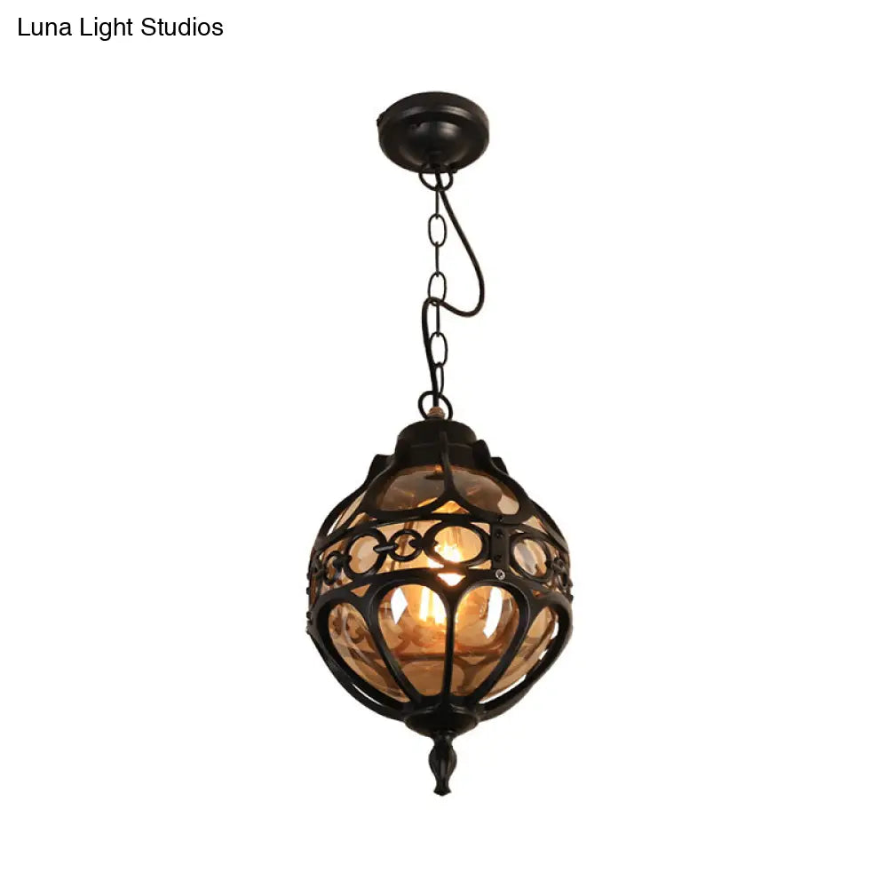 Amber Glass Hanging Pendant Light For Outdoor Balcony - Loft Sphere Design (1 7’/9’ W) In