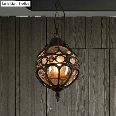 Amber Glass Hanging Pendant Light For Outdoor Balcony - Loft Sphere Design (1 7’/9’ W) In