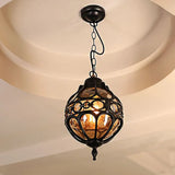 Amber Glass Hanging Pendant Light For Outdoor Balcony - Loft Sphere Design (1 7’/9’ W) In