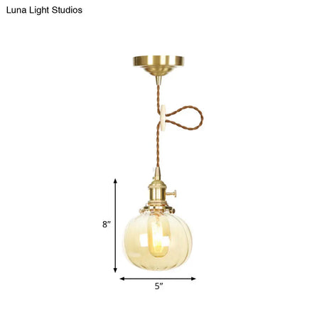 Amber Glass Retro Vintage Pendant Lamp - Melon Shape Dining Room Décor