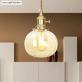 Amber Glass Retro Vintage Pendant Lamp - Melon Shape Dining Room Décor