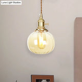 Amber Glass Retro Vintage Pendant Lamp - Melon Shape Dining Room Décor