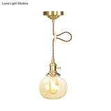 Amber Glass Retro Vintage Pendant Lamp - Melon Shape Dining Room Décor