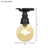 Amber Glass Semi Flush Industrial Ceiling Lamp - Global Black Finish