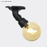 Amber Glass Semi Flush Industrial Ceiling Lamp - Global Black Finish