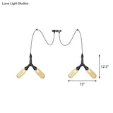 Amber Glass Swag Led Ceiling Lamp - Industrial Capsule Multi Hanging Light (4/6/12-Head) In Black