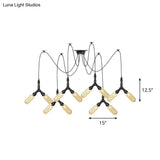 Amber Glass Swag Led Ceiling Lamp - Industrial Capsule Multi Hanging Light (4/6/12-Head) In Black