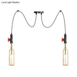 Amber Glass Swag Suspension Lamp - Industrial Bottle Pendant Light 2/3-Head In Black