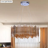 Amber Led Drum Crystal Chandelier Pendant Light For Minimalist Living Room