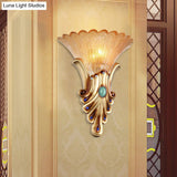 Amber Ribbed Glass Wall Sconce - Loft Style 1-Bulb Gold Lighting