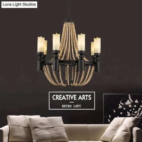 American Country Loft Vintage Big Wooden Beads Hang Pendant Lamp E27 E14 Led Lights Modern For