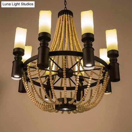 American Country Loft Vintage Big Wooden Beads Hang Pendant Lamp E27 E14 Led Lights Modern For