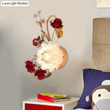 American Flower Wall Sconce 1 Bulb Blooming Light In Red Brown Frosted White Glass -